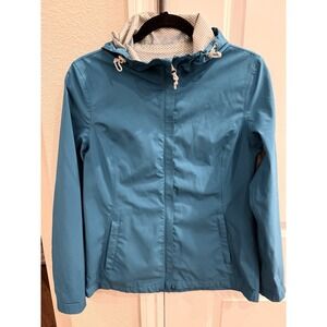 Free Country Rain Coat Women's Small. Blue Full Zip Rain Coat W/ Hood